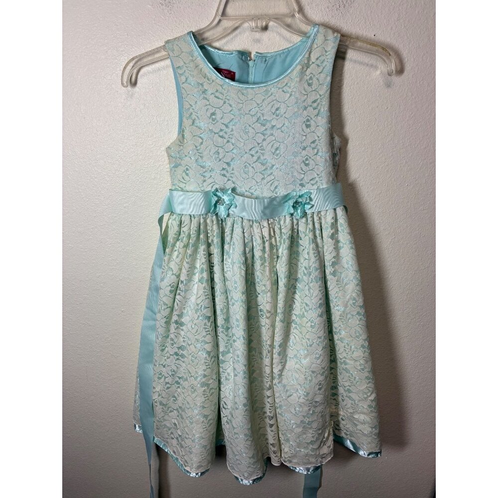 Princess Faith Formal Dress Lacee Boho Wedding Floral Blue Girls Size 10 BD5